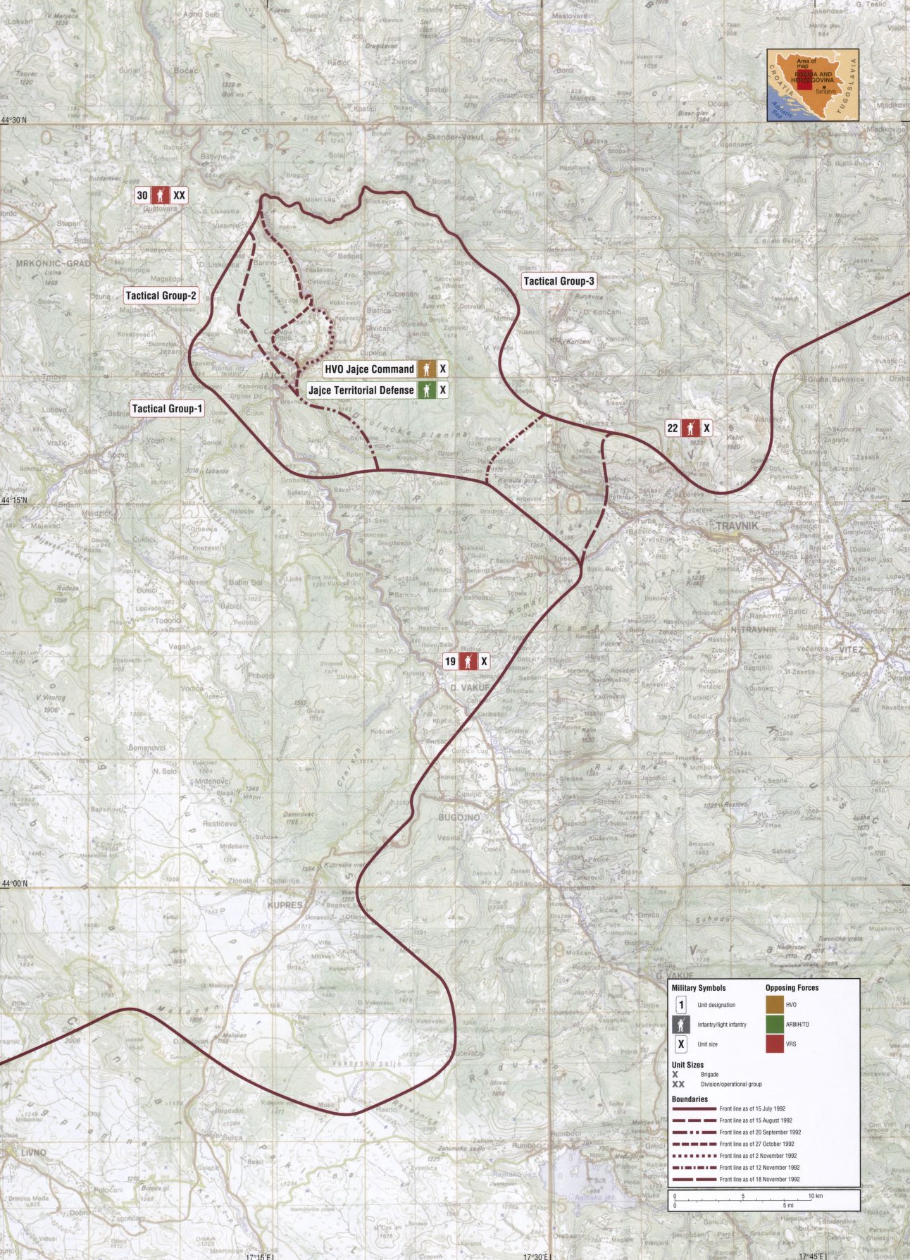 브르바스 '92 작전의 진행도를 나타내는 지도
