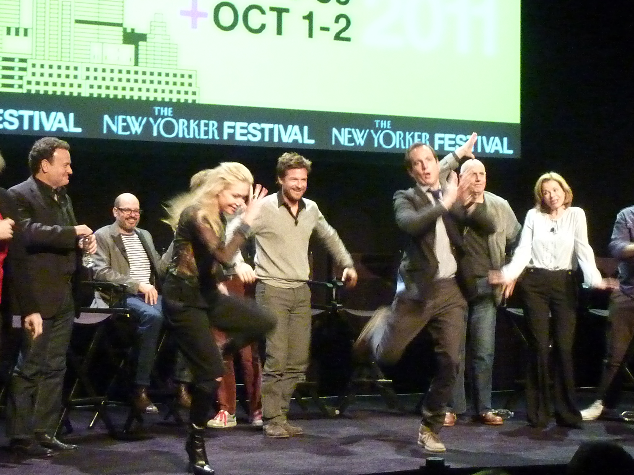 Actors from ''Arrested Development'' dancing on a stage