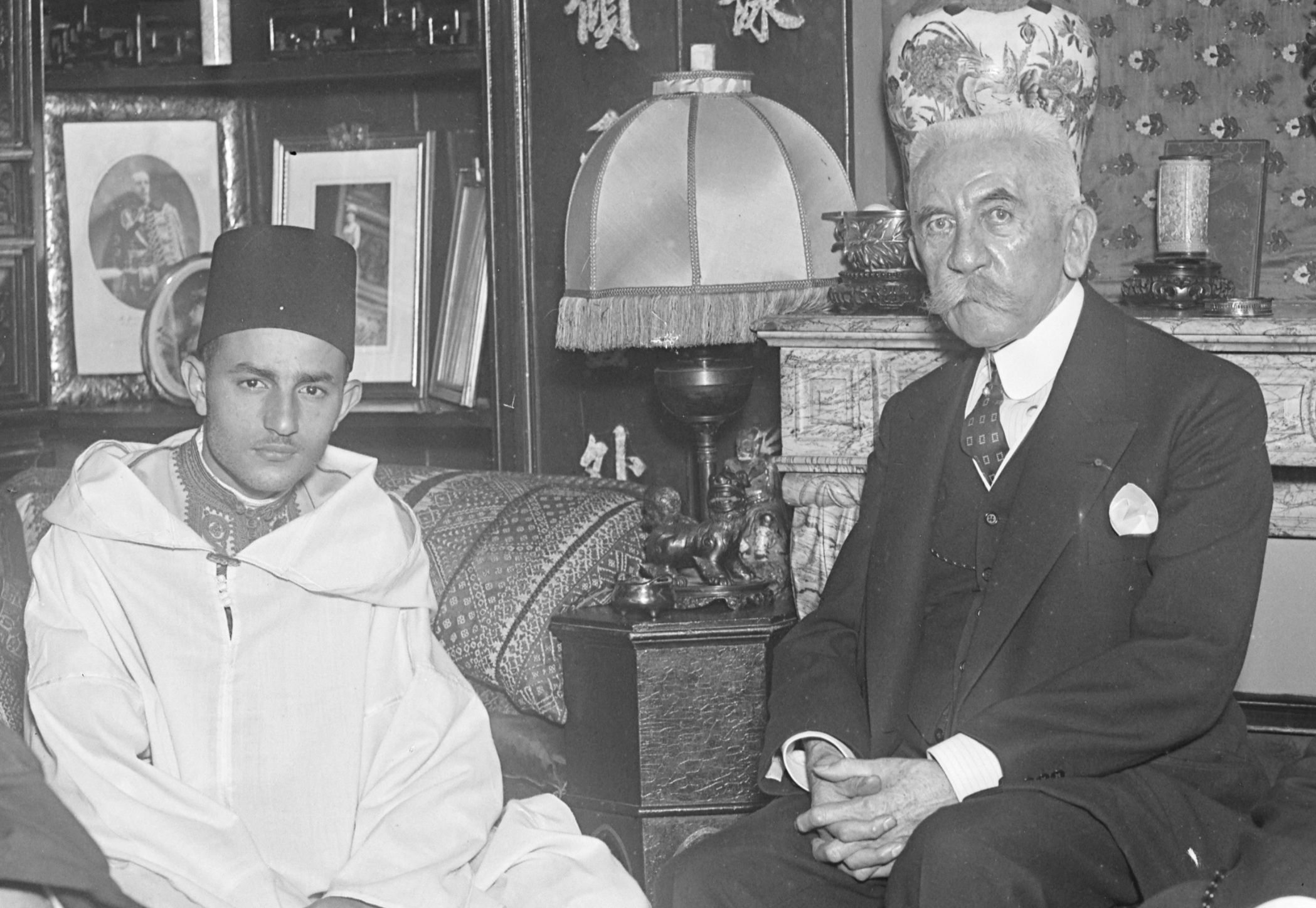 The young sultan with the former French resident general, Hubert Lyautey, in 1930.