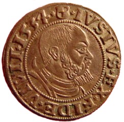 เหรียญโกรเชน, ค.ศ. 1534 พร้อมจารึกว่า ผู้ชอบธรรมดำรงชีวิตอยู่ด้วยความเชื่อ