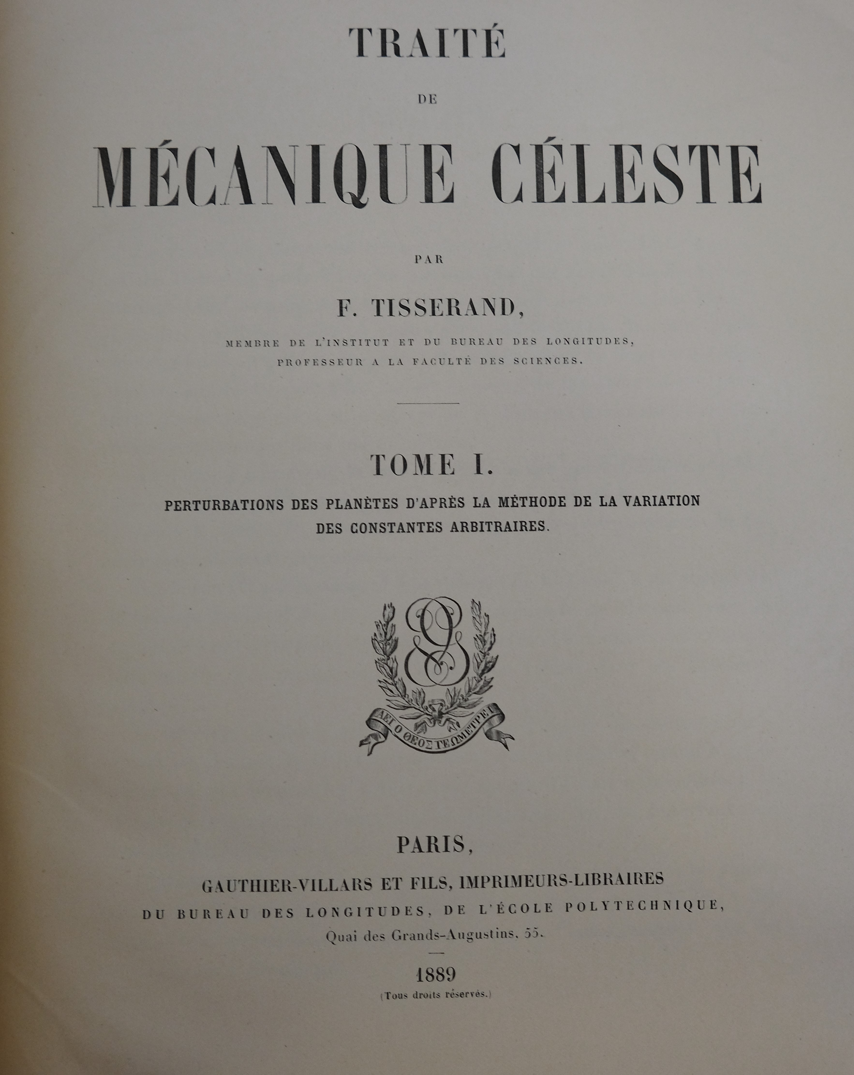 Traité de Mécanique Céleste (1889) 제1권 표지