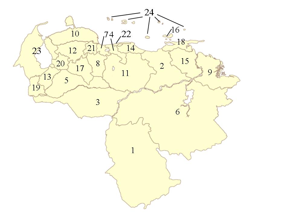 Map of Venezuelan states.