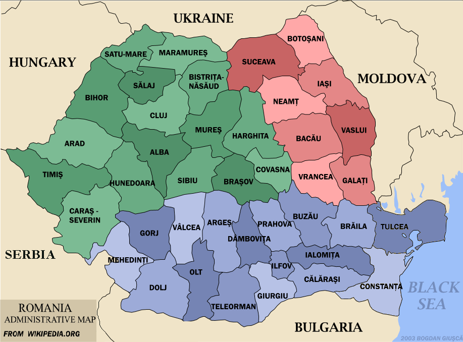Map of the counties of Romania.