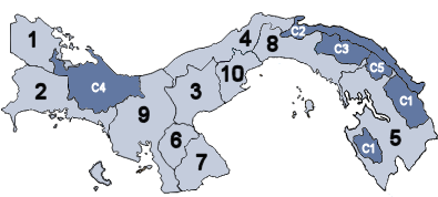 Pembagian administratif Panama dengan nomor.