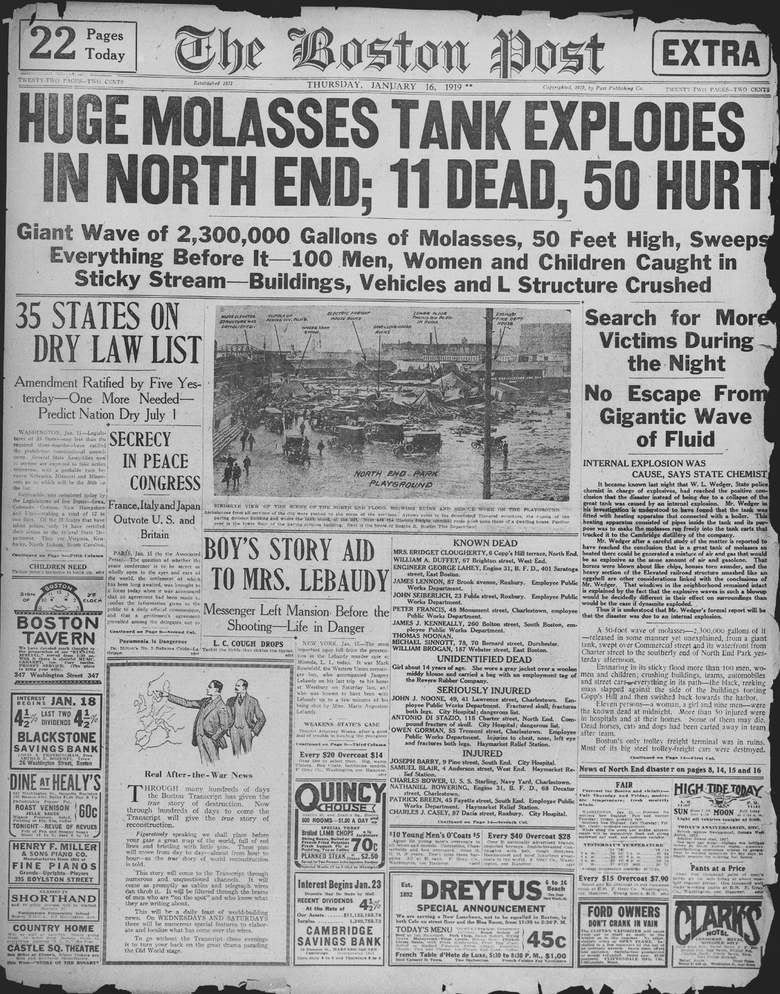 The front page of an old newspaper. The headline reads, 