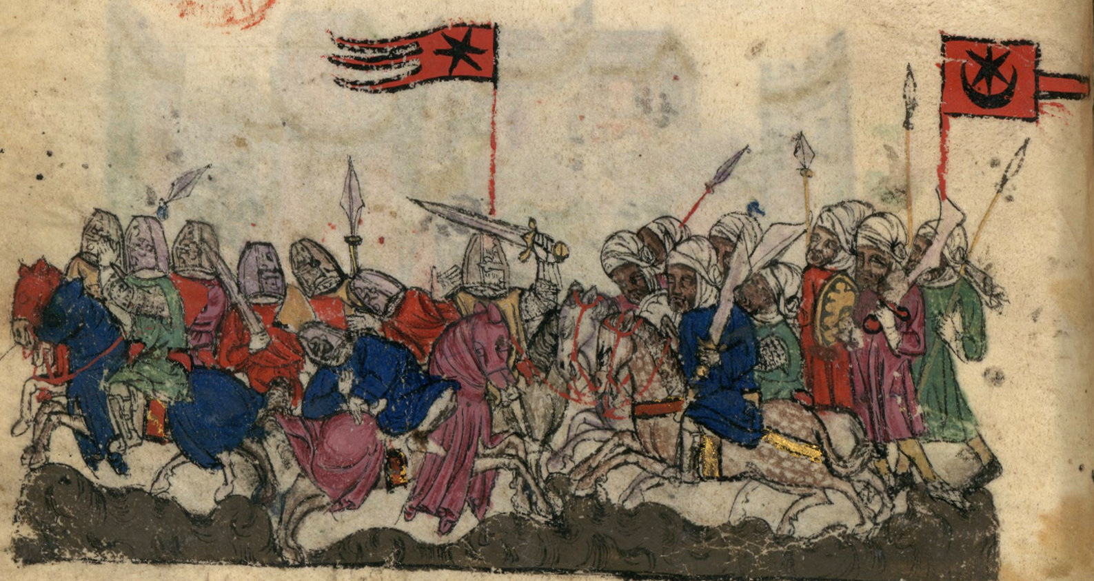 익명의 카탈루냐인 삽화가가 그린 야르무크 전투 삽화 (약 1310~1325년).