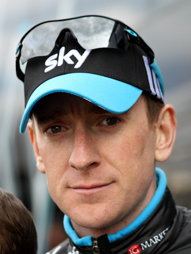 Bradley Wiggins wearing a black cap with the word 