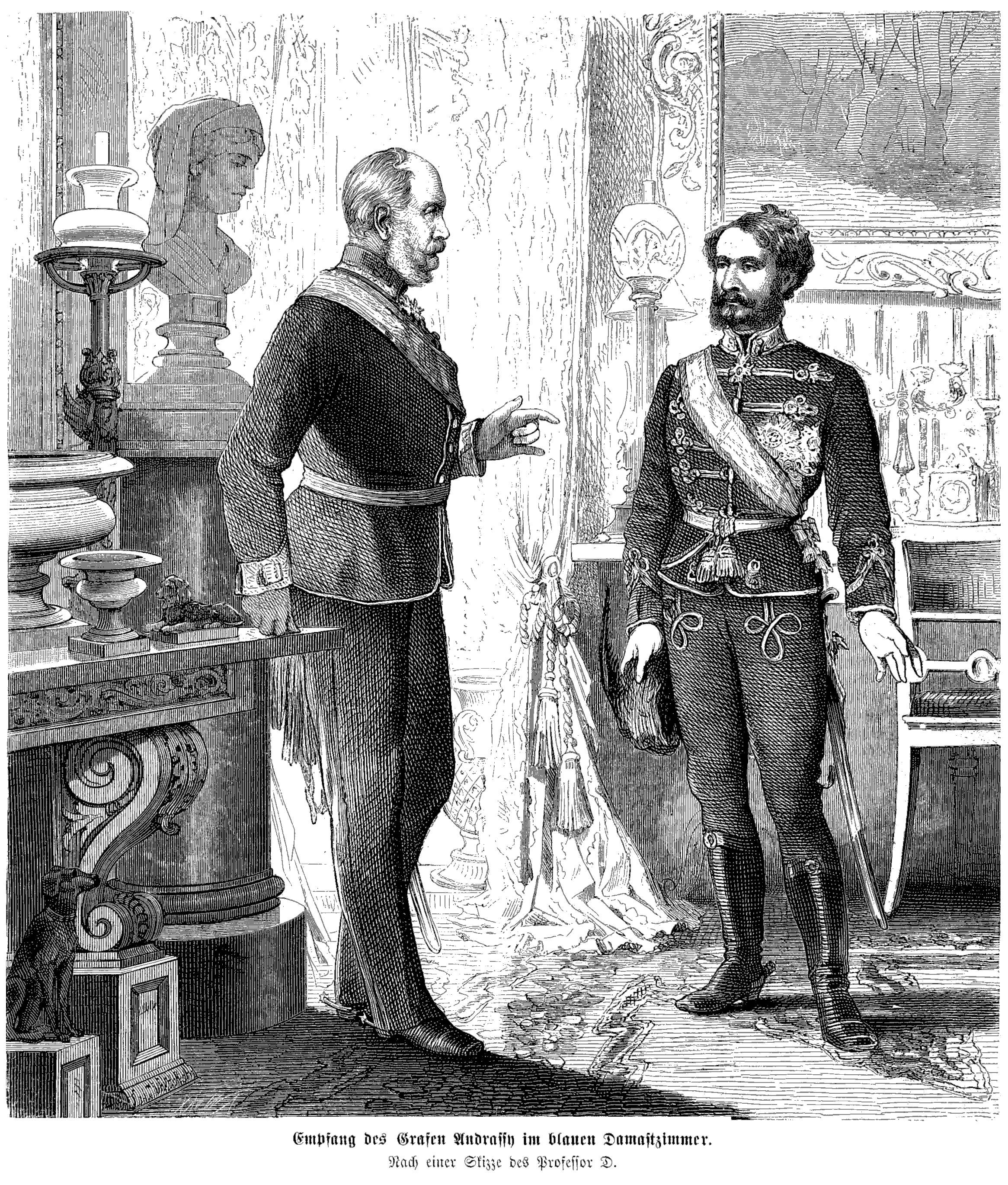 1872년, 독일 황제 빌헬름 1세와 대화 중인 언드라시