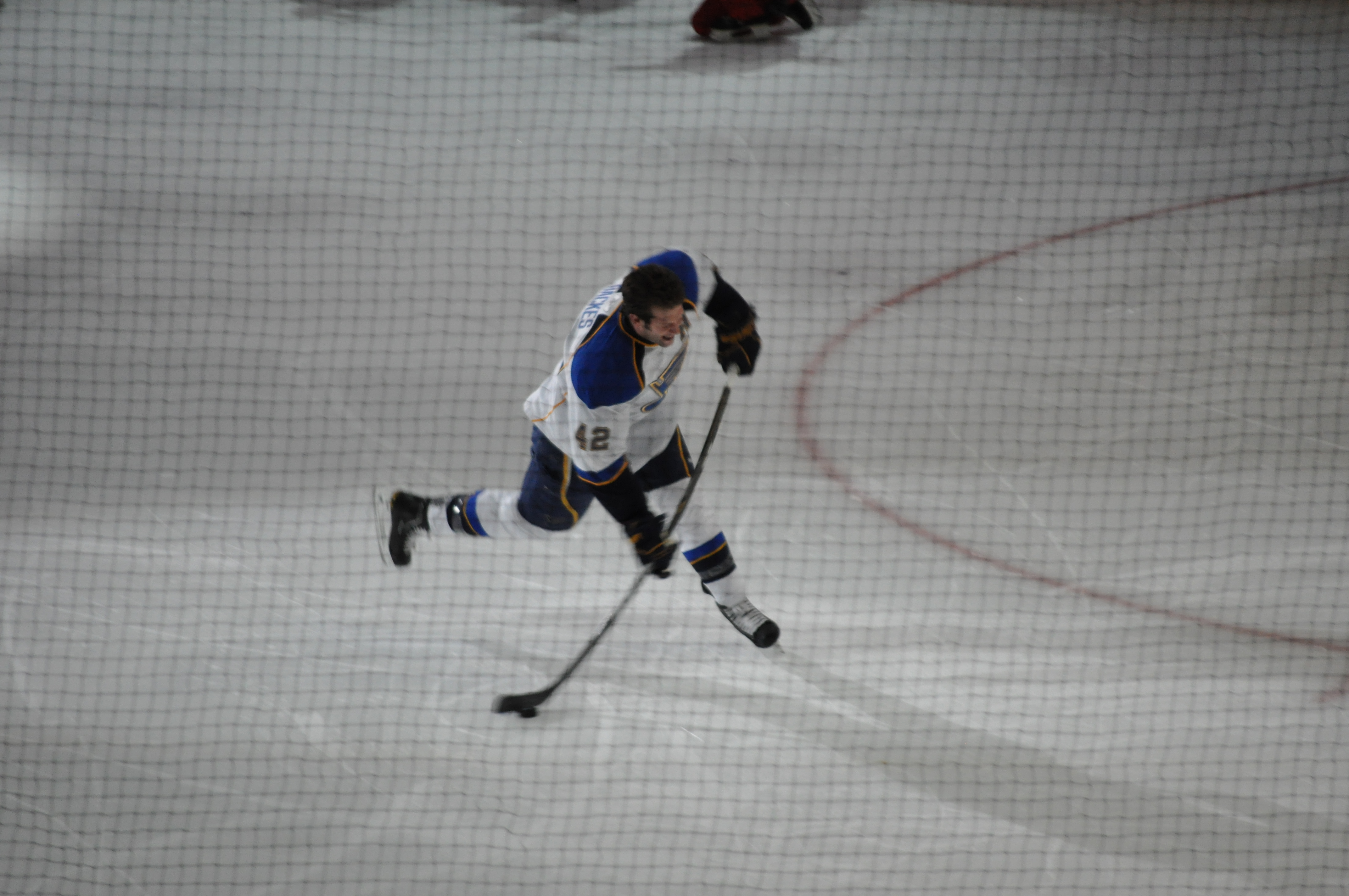 Backes competes in the hardest shot skills competition during the 2011 NHL All-Star Game