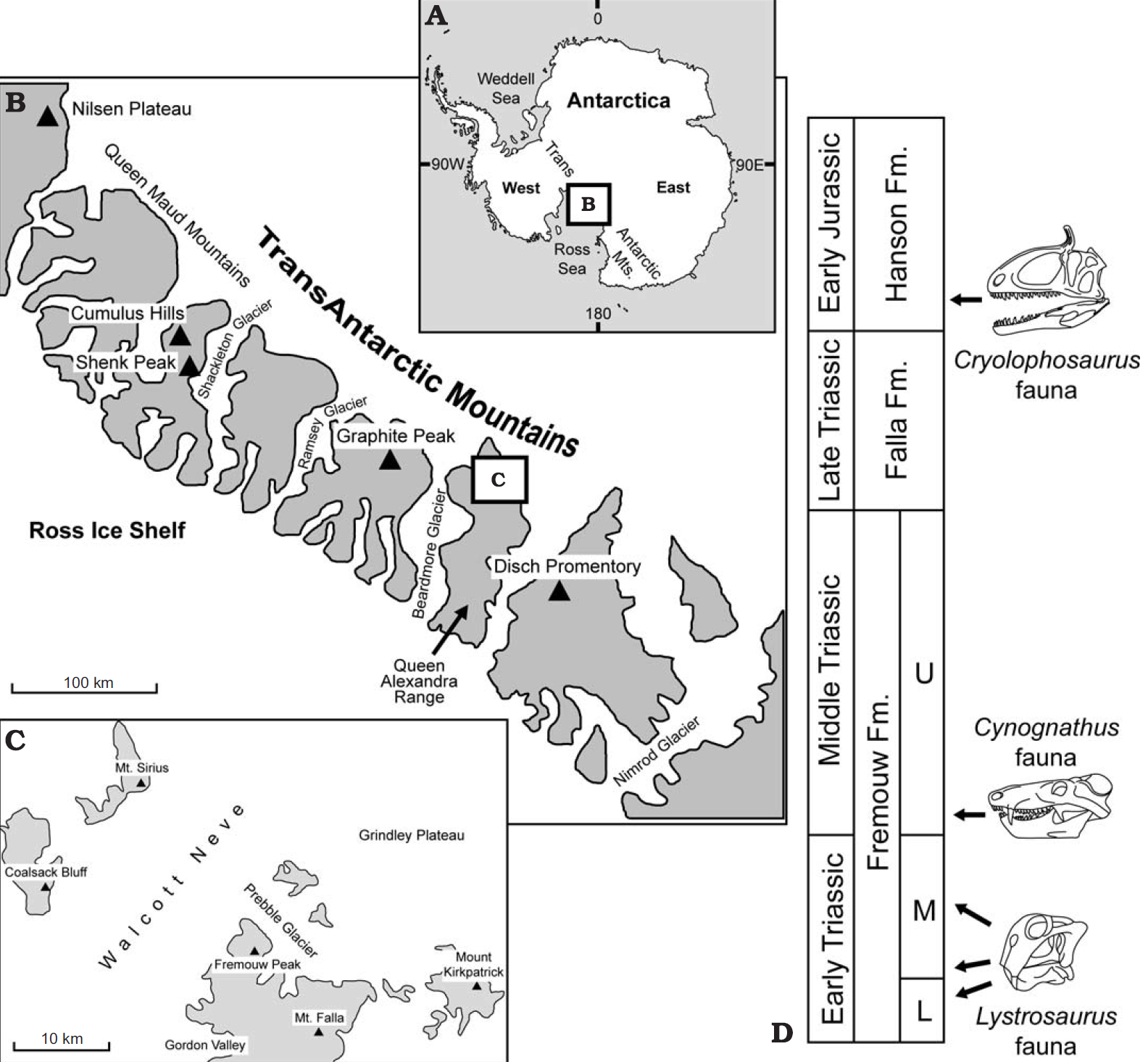 Map showing areas on Antarctica