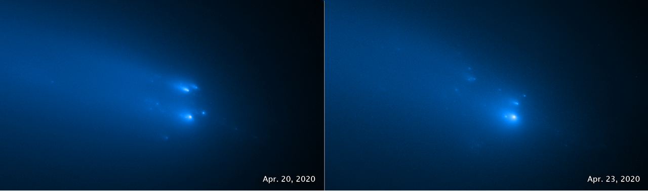 2020년 4월 하순 허블 우주 망원경으로 촬영된 아틀라스 혜성의 파편