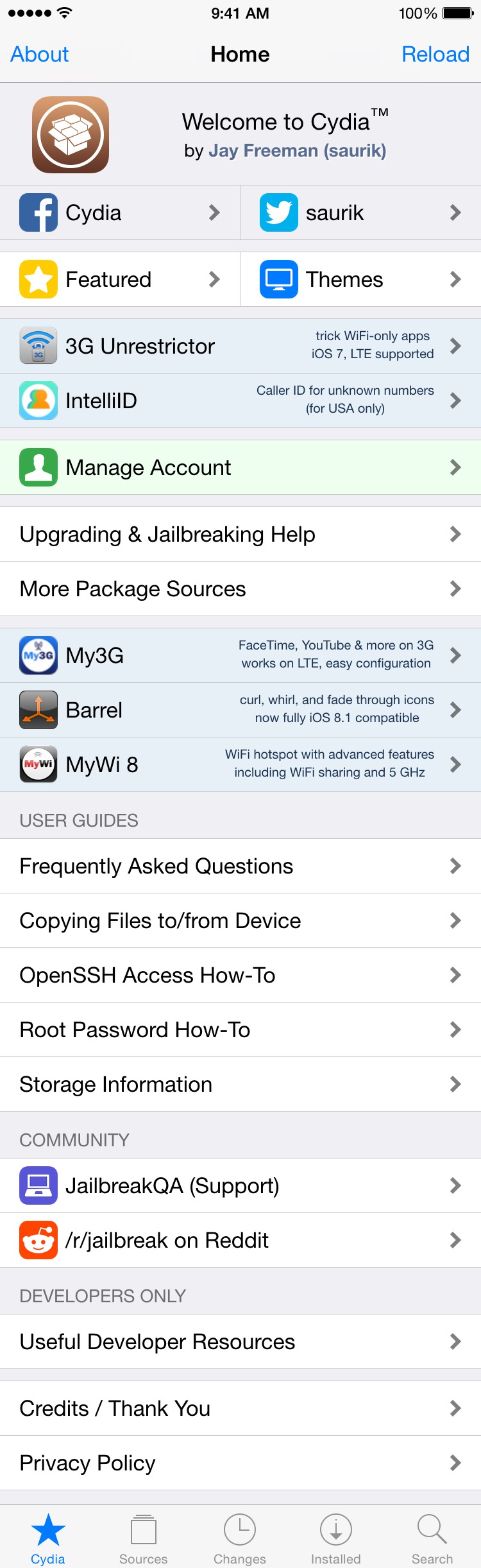 Cydia 스크린샷