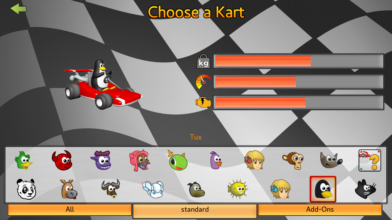 SuperTuxKart kart selection screen