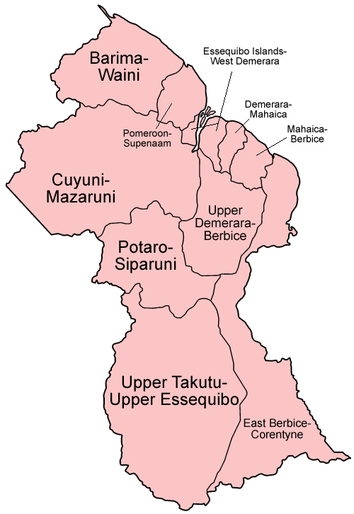 Regions of Guyana by name
