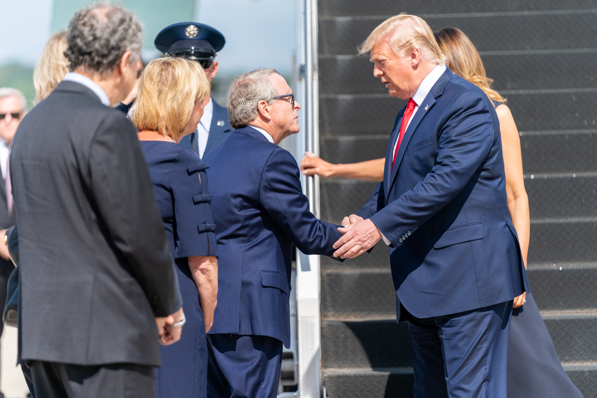DeWine greeting President Donald Trump in 2019