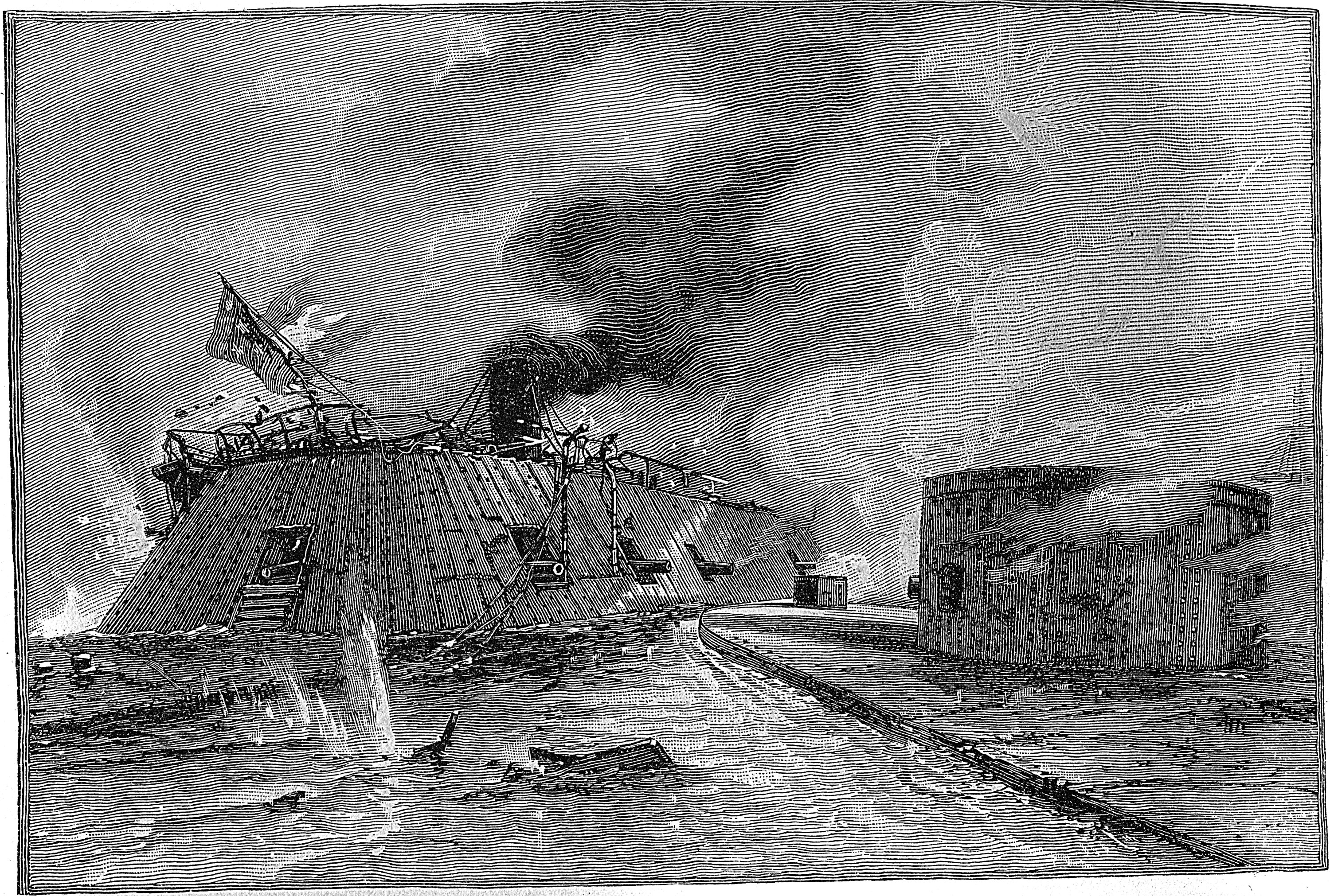 판화: Monitor와 Merrimac 간의 전투