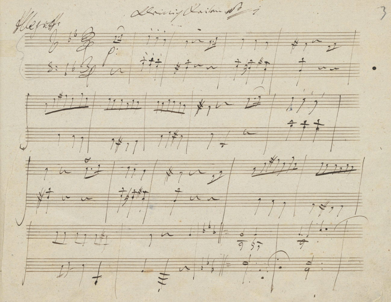 베토벤의 바가텔 작품 번호 119의 악보 첫 페이지. c. 1822.