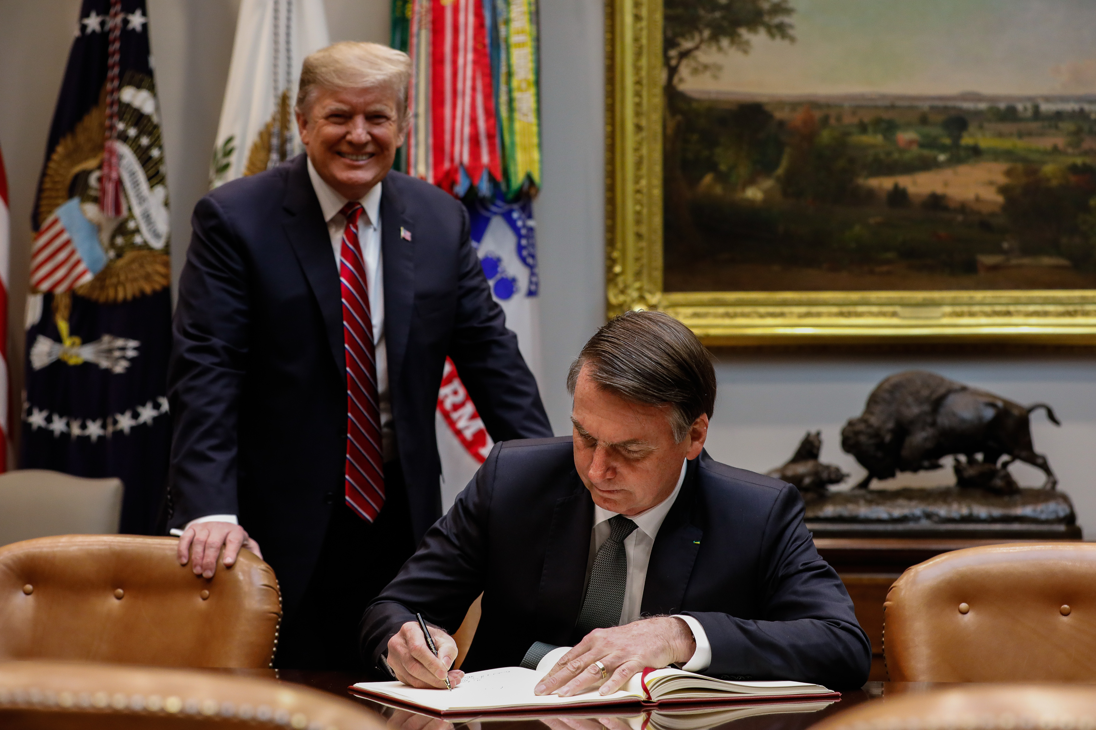 ジャイール・ボルソナーロ大統領とアメリカのドナルド・トランプ大統領(2019年3月)。