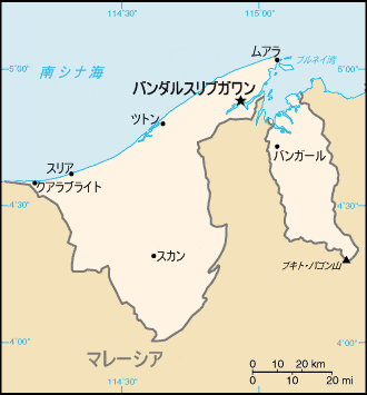 Map of Brunei showing districts and major rivers.