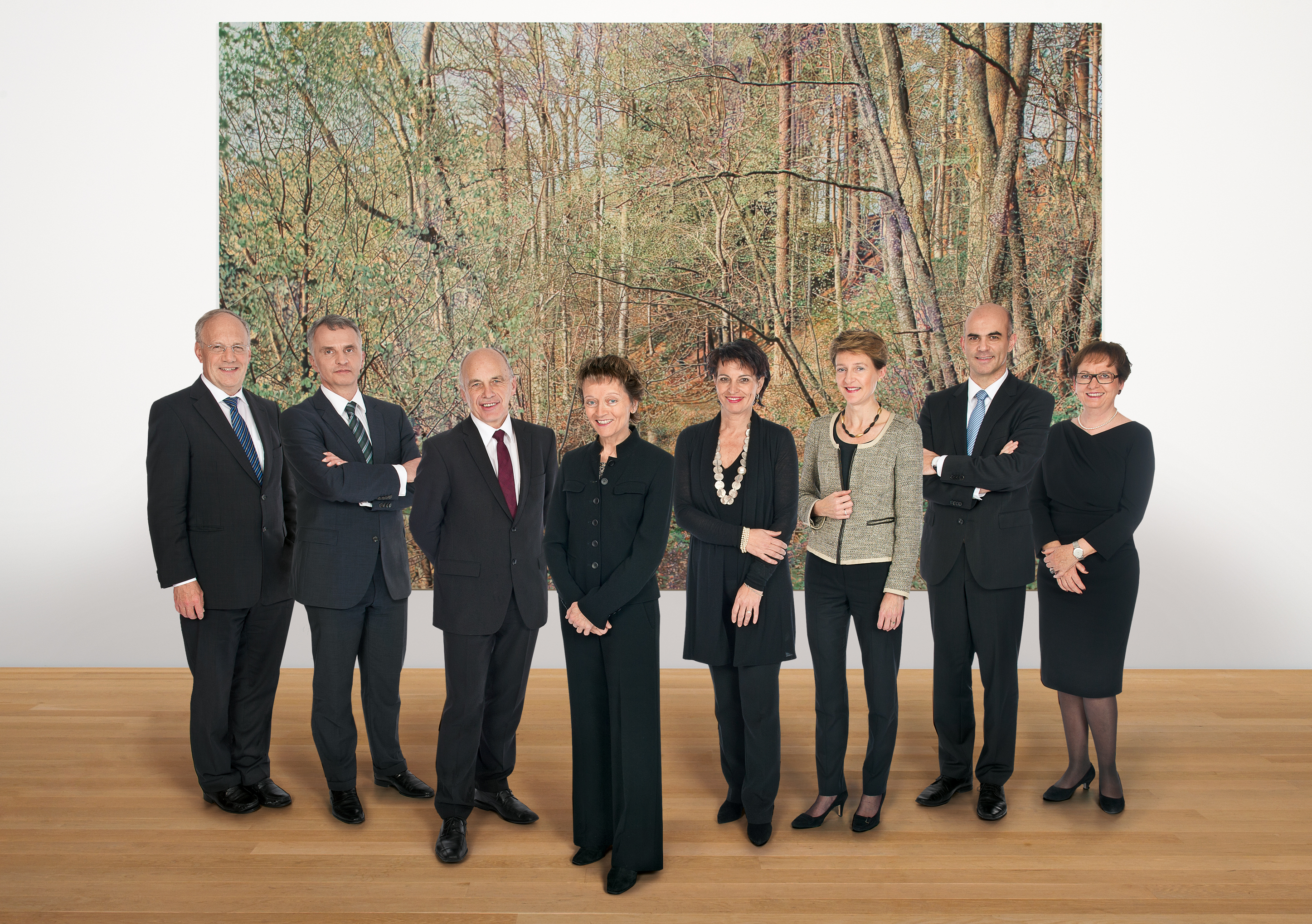 The Swiss Federal Council in 2012, with Eveline Widmer-Schlumpf as President (center, with gavel).