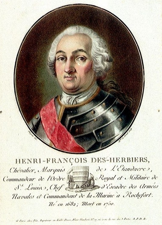  말총 가발과 장식 갑옷을 입은 남자의 상반신 초상화 