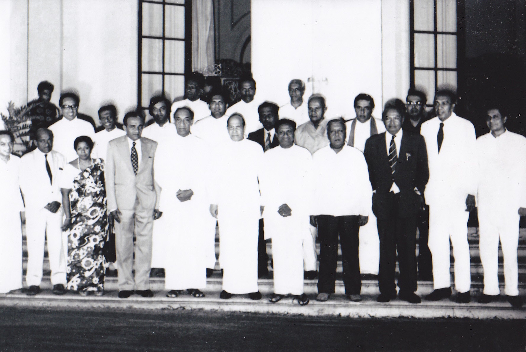 President William Gopallawa and Prime Minister J.R. Jayewardene with the cabinet of ministers in 1977 after being sworn in.