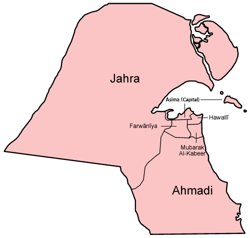 Peta kegubernuran Kuwait.