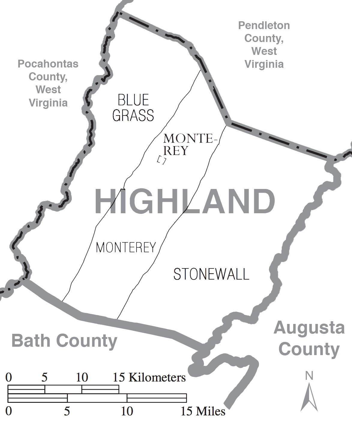 구획 구역을 보여주는 하일랜드군 지도