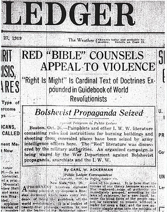 1919년 Public Ledger 신문 기사 스크린샷