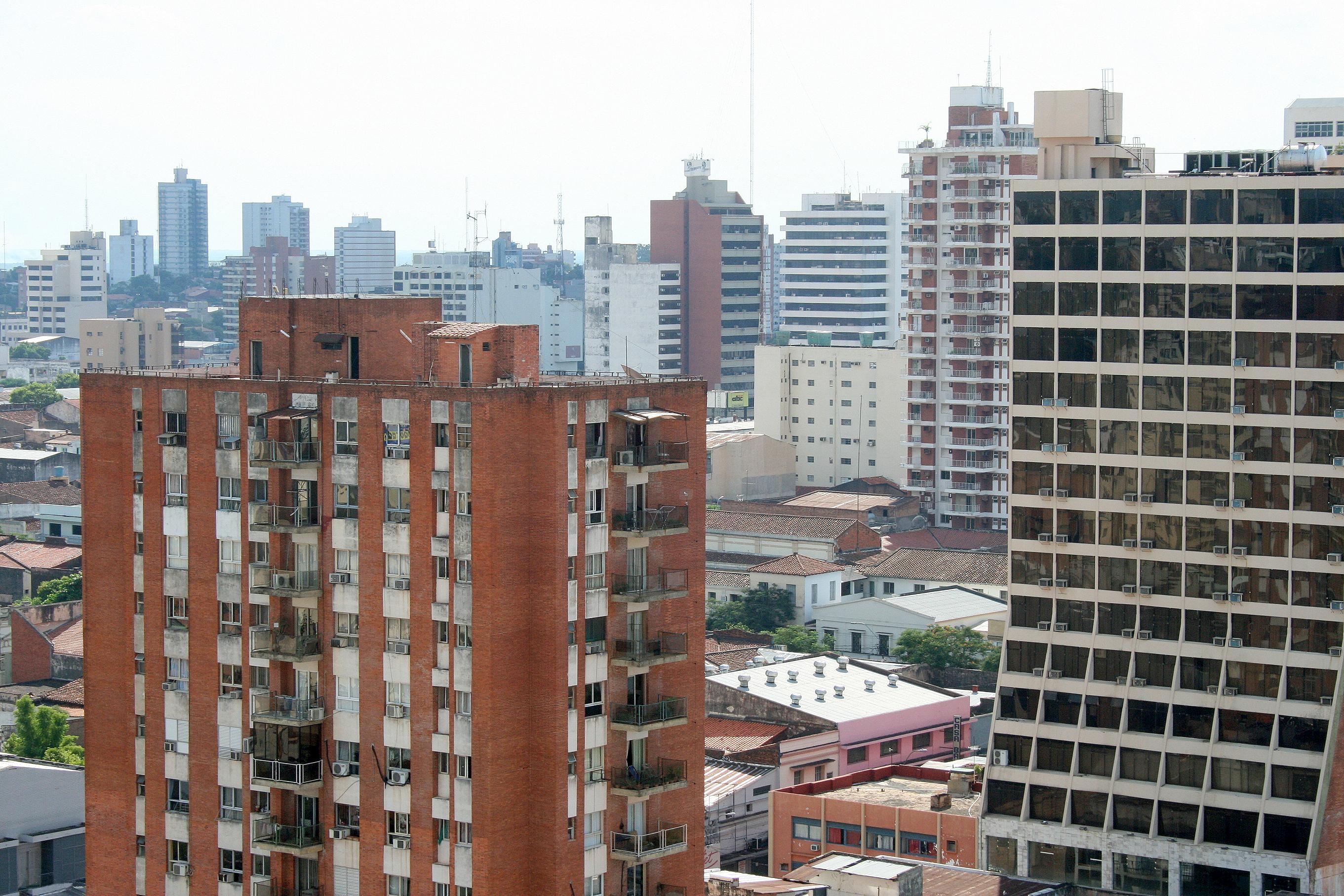 Skyline of Asunción, the capital city.