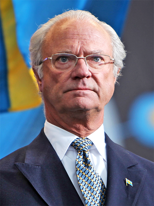Carl XVI Gustaf, Monarch of Sweden since 1973, performing ceremonial duties.