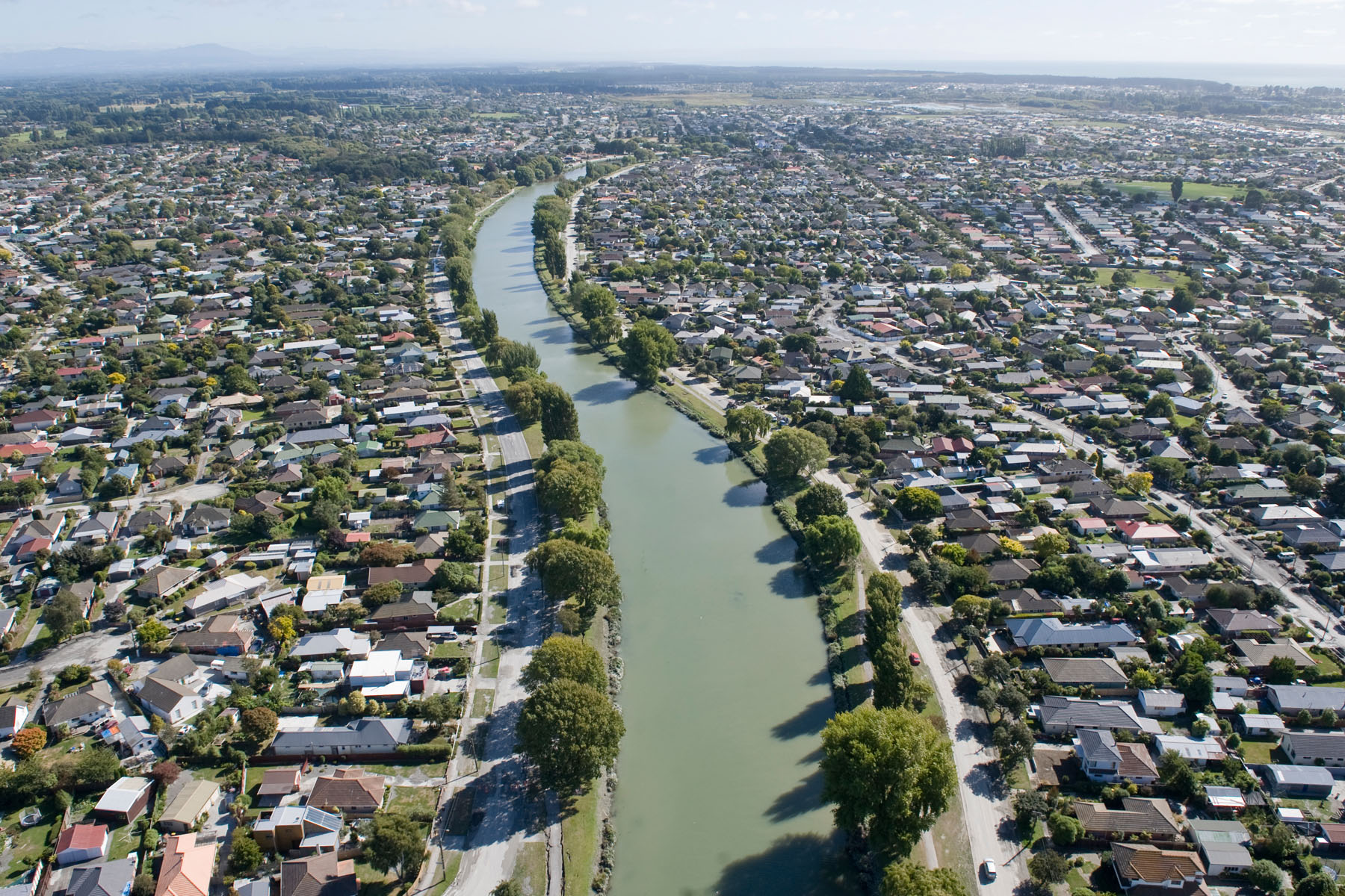 Aerial view of Christchurch suburbs, the second-most populous urban area.