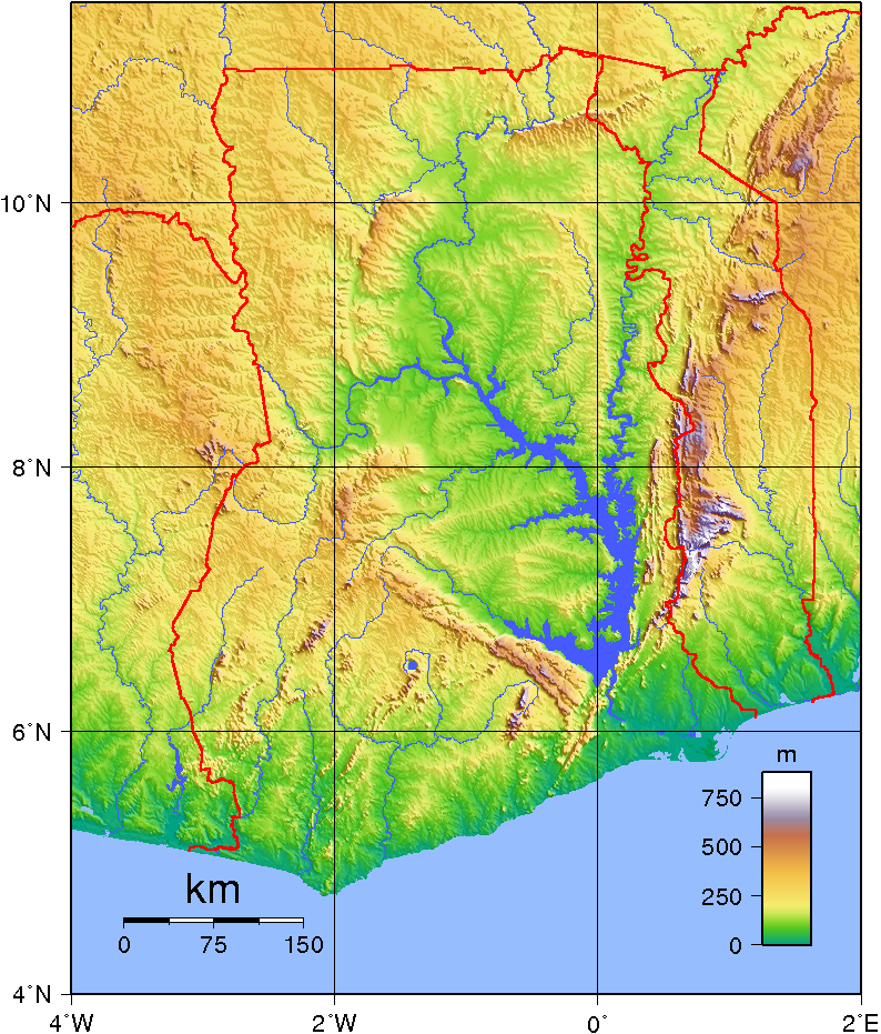 Peta topografi Ghana