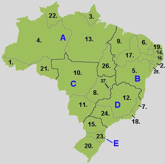 Các vùng và bang của Brasil.