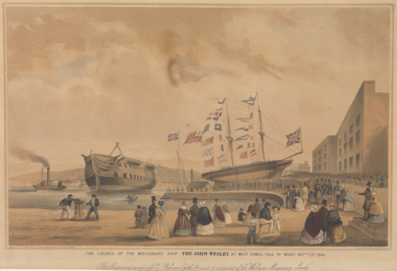 1846年9月23日、ワイト島ウェスト・カウズでの宣教船「ジョン・ウェスレー号」進水式。
