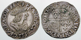 Teston silver coin of Francis I, 1528-1540.