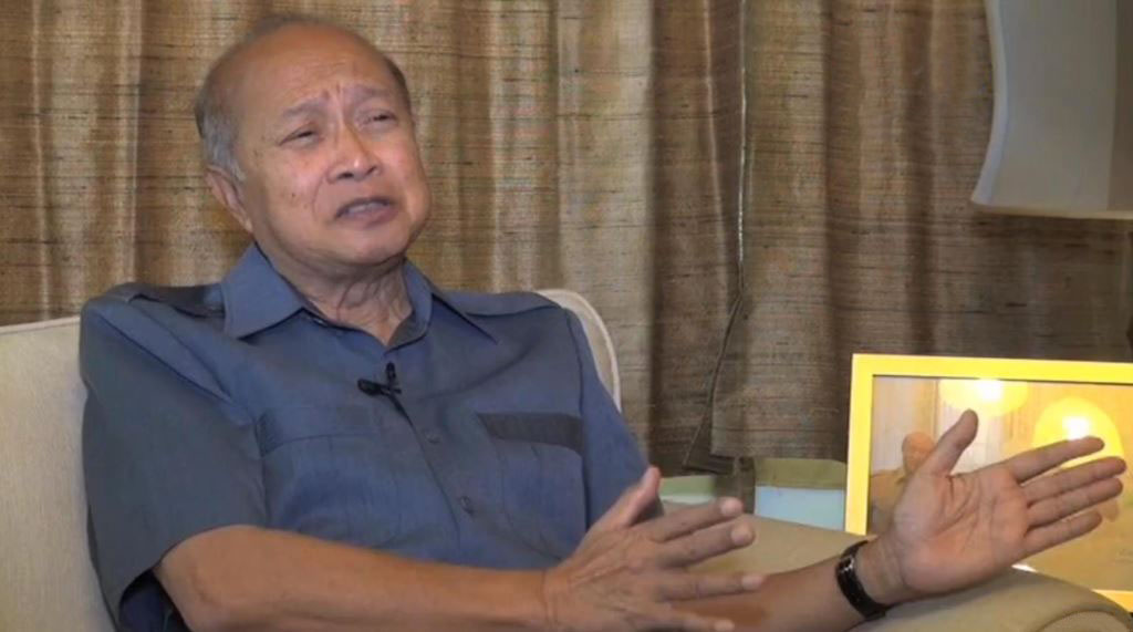 Norodom Ranariddh speaking to interviewers from Voice of America in February 2014.