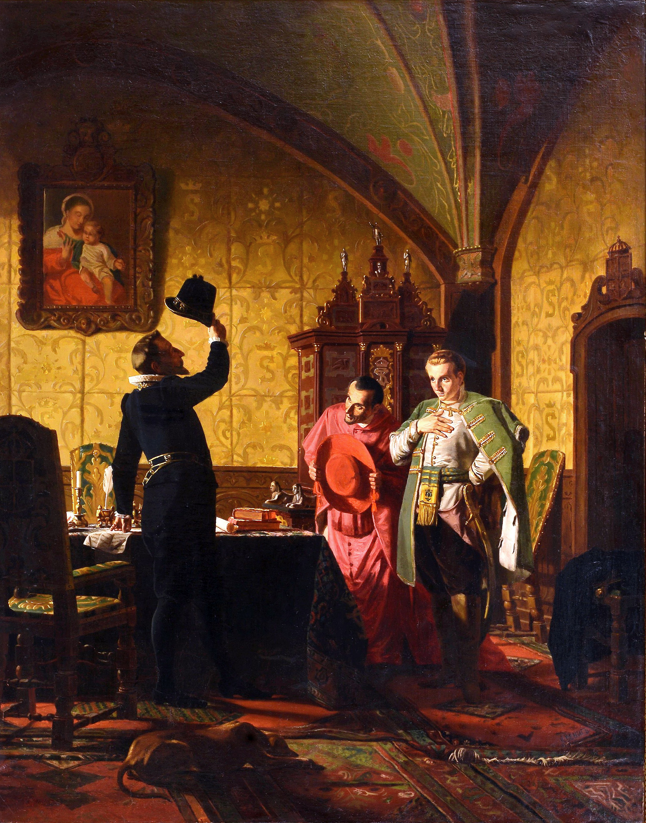 니콜라이 네브레프(1874)의 작품, 가짜 드미트리가 지그문트 3세에게 러시아에 가톨릭 도입을 맹세하는 모습
