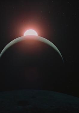 Sebuah rakaman dari filem 2001: A Space Odyssey (1968), memaparkan penjajaran Bulan, Bumi, dan Matahari.