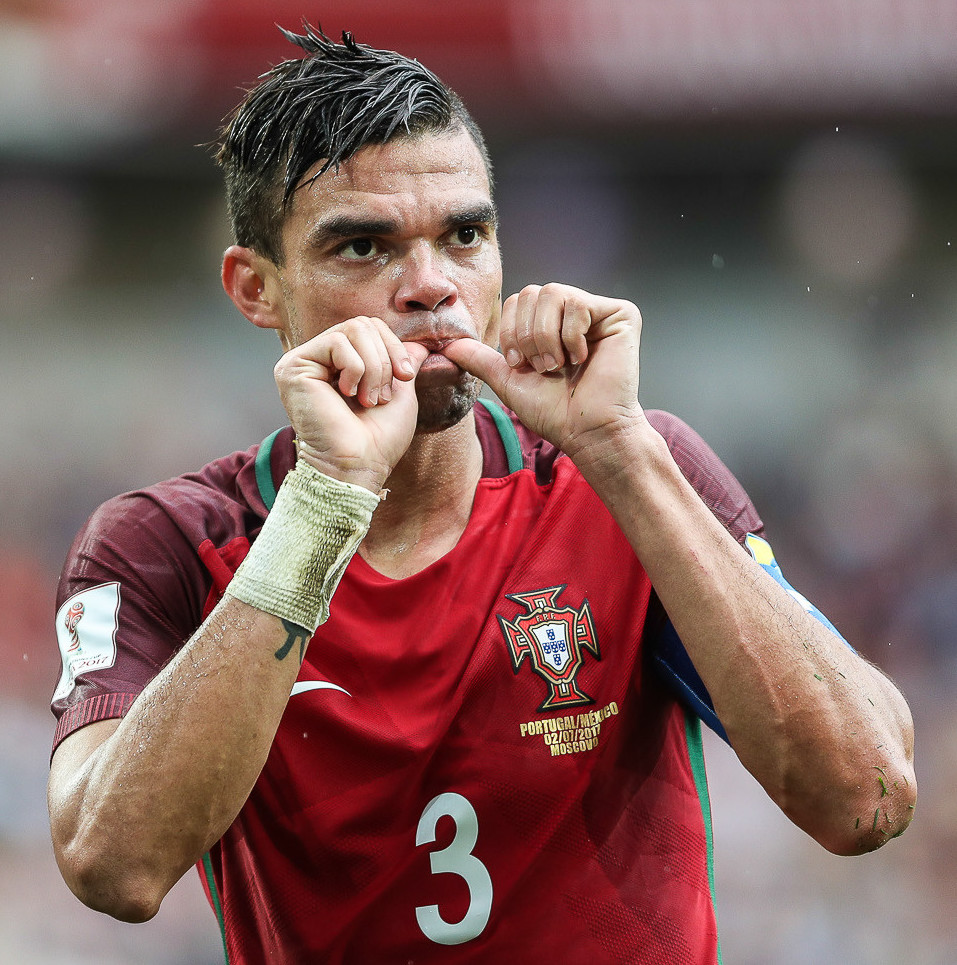 Pepe celebrates after scoring a late equalizer against Mexico at the 2017 FIFA Confederations Cup in Moscow