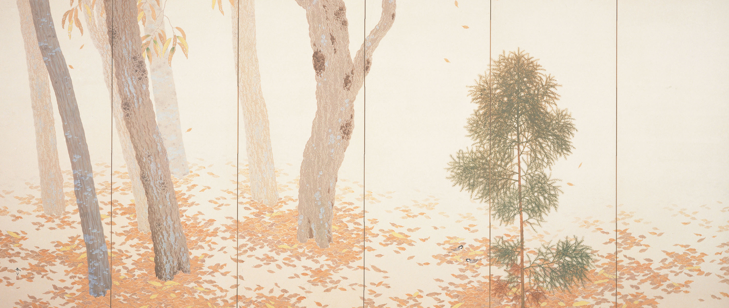 Panel kiri Fallen Leaves (落葉), 1909, Harta Kebudayaan Penting.