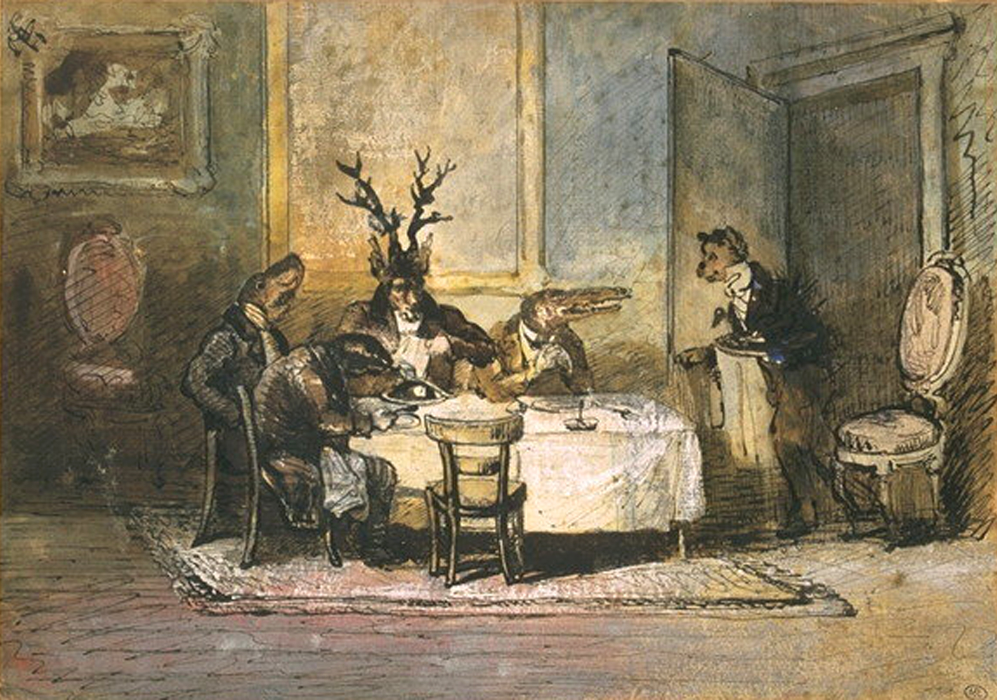 Le cabinet particulier (The Private Office) undated, pen and ink, watercolor, 7.2 in (18.2 cm) x 10 in (25.6 cm).