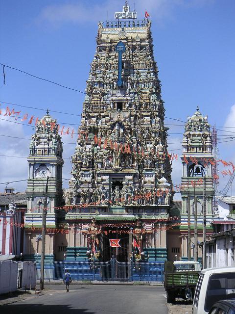 A Hindu temple (kovil) in Colombo. Hinduism is the second-largest religion, predominantly practiced by the Tamil community.