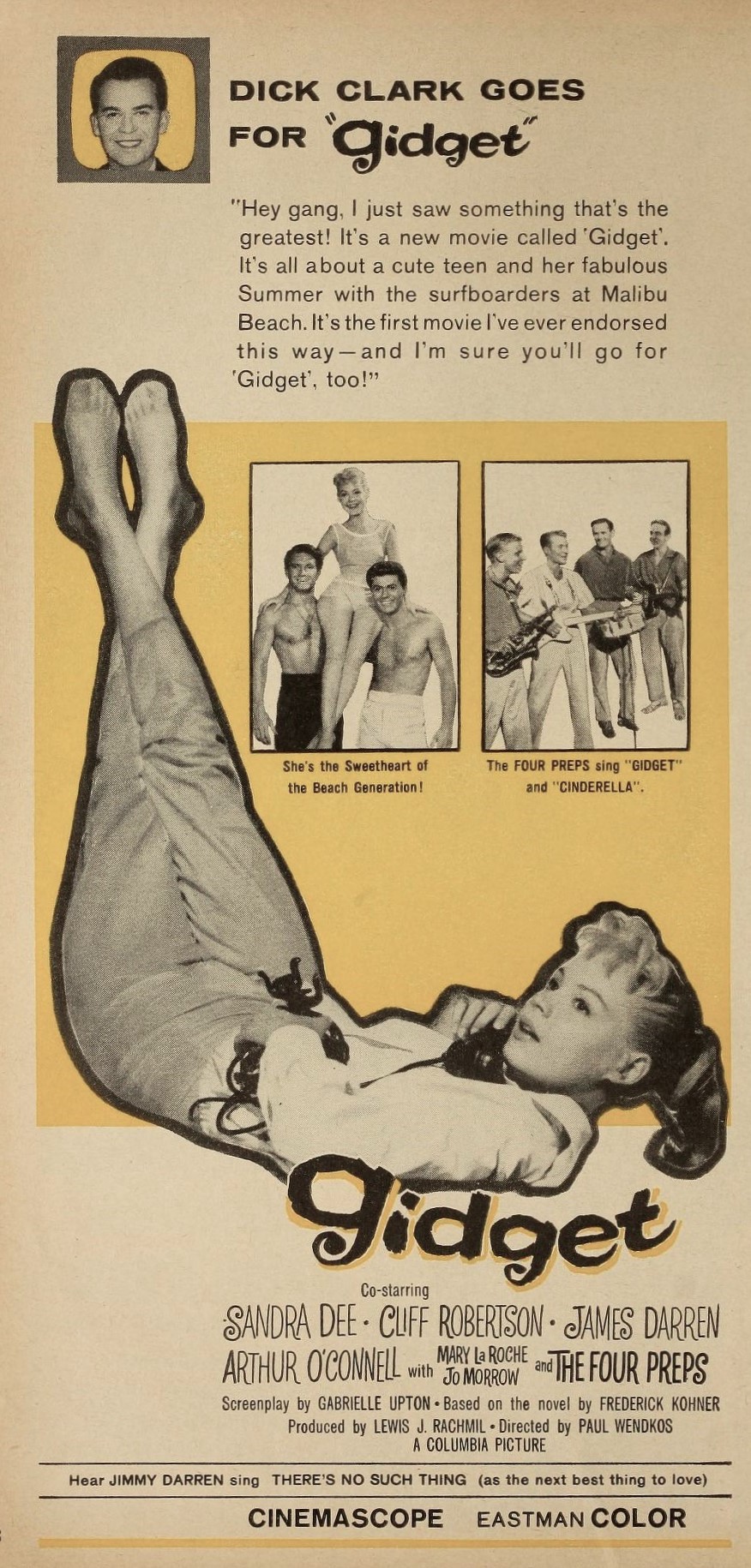 1959년 영화 기제트의 샌드라 디, 클리프 로버트슨, 제임스 대런.