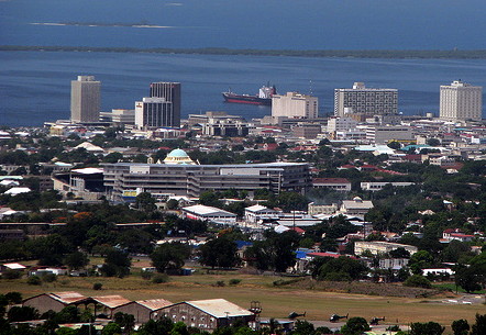 The Port of Kingston, a major shipping hub in the Caribbean, located in Jamaica's capital city.