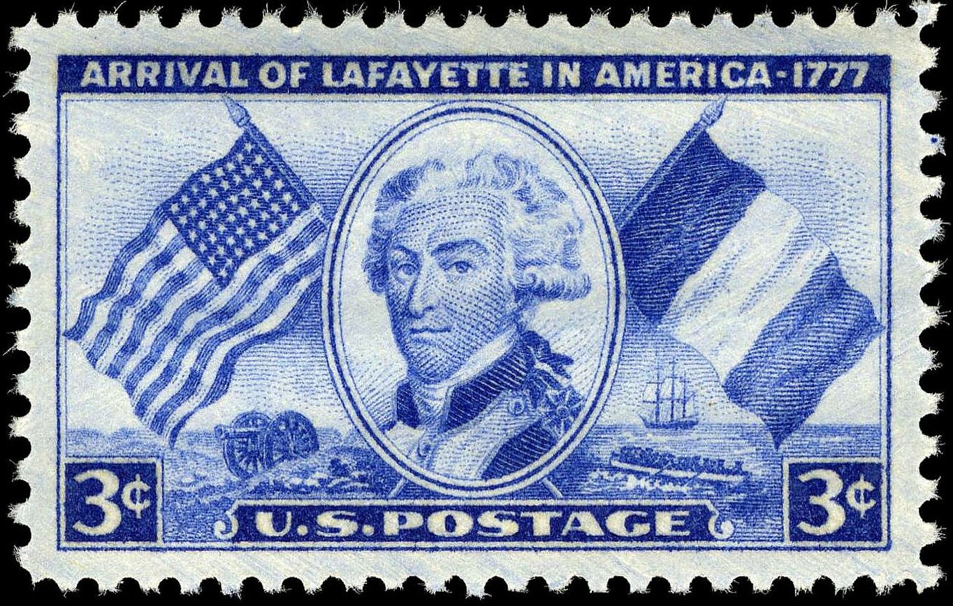 라파예트의 1777년 미국 도착 175주년 기념 우표 (1952년 발행)
