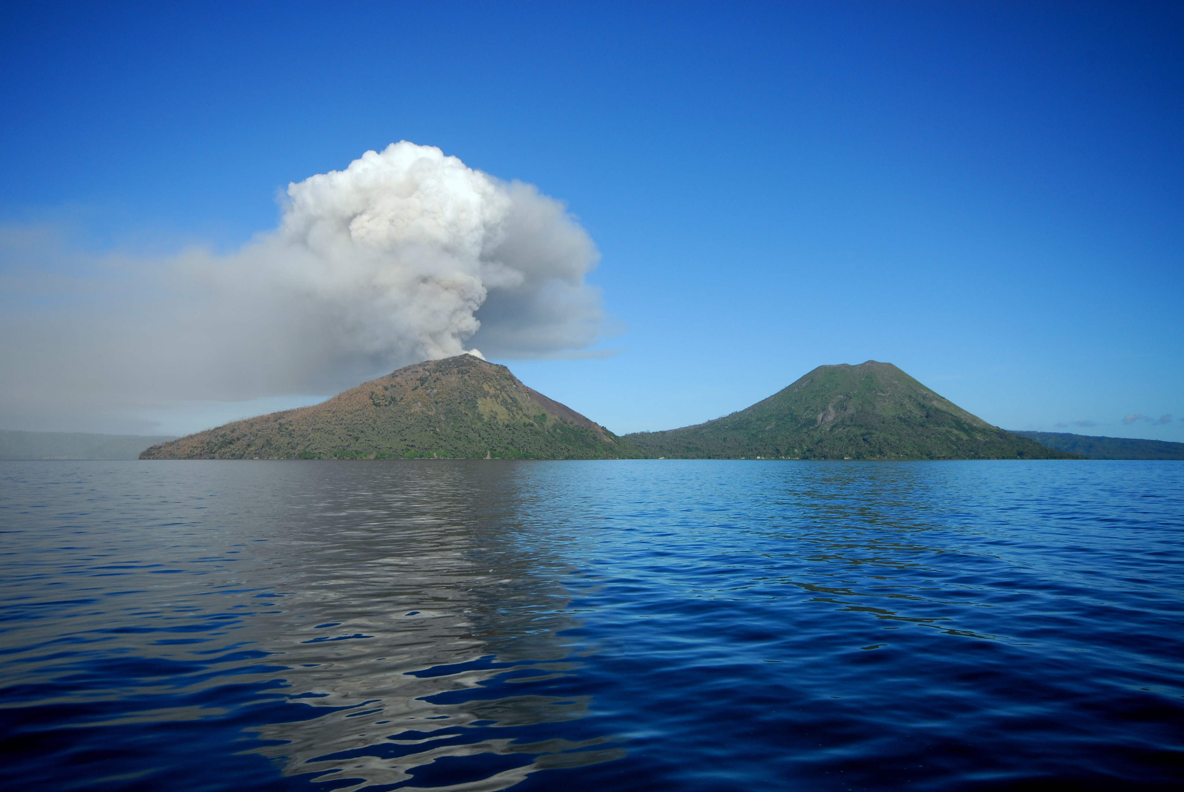 Mount Tavurvur, an active volcano in East New Britain Province, part of the Pacific Ring of Fire.
