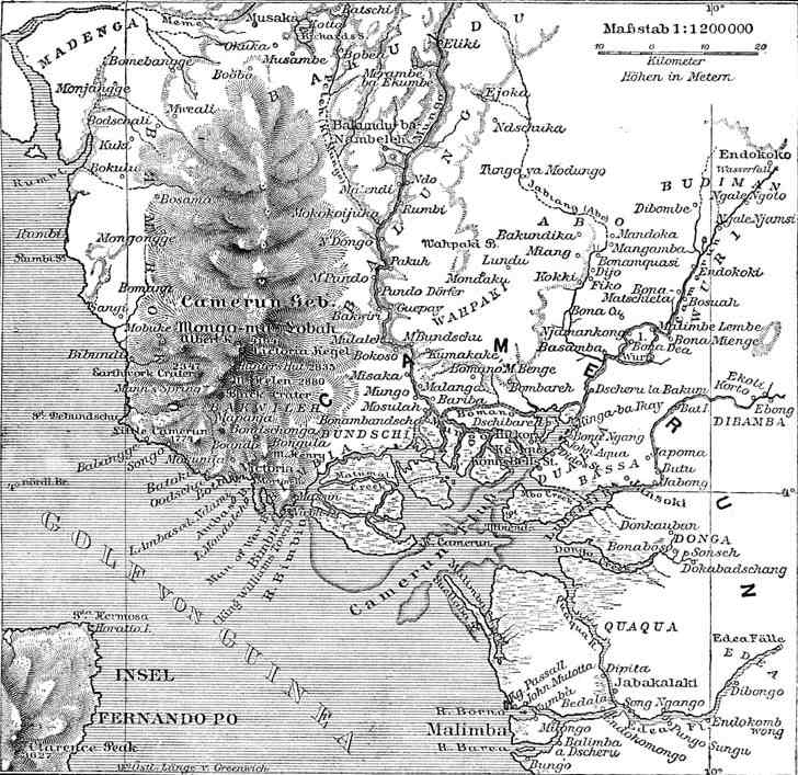 歴史的なカメルーンの地図(1888年ごろ作成)