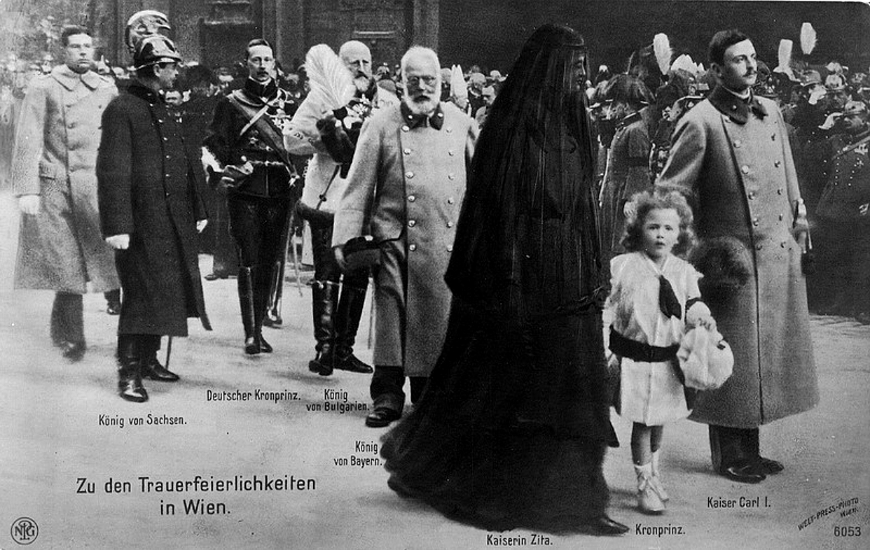 Zita and Charles in the funeral procession for Emperor Franz Joseph, 1916.