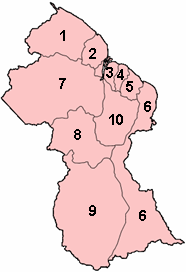 Regions of Guyana by number